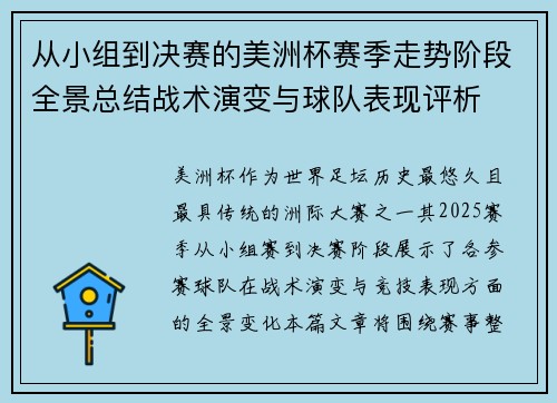 从小组到决赛的美洲杯赛季走势阶段全景总结战术演变与球队表现评析
